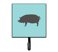 """"Caroline's Treasures Berkshire Pig Blue Check Wall Hook Small Multicolor""""