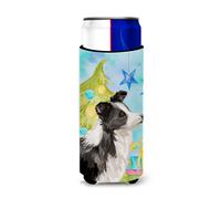 """"Caroline's Treasures Border Collie Christmas Decorative Can Hugger Slim Multicolor""""