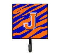 """"Caroline's Treasures CJ1023-JSH4 Letter J Initial Monogram-Tiger Stripe-Blue Orange Leash Holder or Key Hook Small Multicolor""""