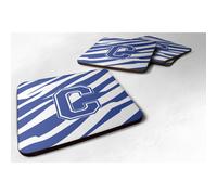 ""Caroline's Treasures CJ1034-CFC Sottobicchieri in schiuma blu e bianca con monogramma e strisce tigrate (set di 4) Lettera iniziale C 3,5"""""""" A