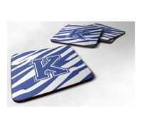 ""Caroline's Treasures CJ1034-KFC Sottobicchieri in schiuma blu e bianca con monogramma e strisce tigrate (set di 4) Lettera iniziale K 3,5"""""""" A