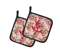 Caroline's Treasures Coppia di presine Coral Shabby Chic Rose Rosa BB1103-RS-PK-PTHD, Tessuto, Multicolore