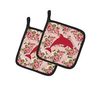 Caroline's Treasures Coppia di presine in tessuto multicolore con delfini, stile shabby chic, rose rosa, BB1025-RS-PK-PTHD