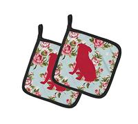 Caroline's Treasures Coppia di presine Pug Shabby Chic Rose Blu BB1084-RS-BU-PTHD, Tessuto, Multicolore