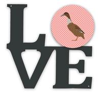 """"Caroline's Treasures Dutch Hook Bill Duck Pink Check Metal Artwork Love wall-decor Multicolor""""