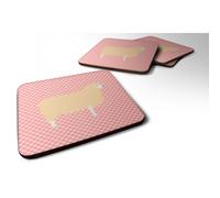 """"Caroline's Treasures English Leicester Longwool Sheep Pink Check Decorative coasters 3.5 Multicolor""""