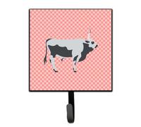 """"Caroline's Treasures Hungarian Grey Steppe Cow Pink Check Wall Hook Small Multicolor""""