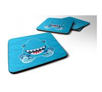 """"Caroline's Treasures Shark Open Wide In Waves Foam Coaster Set of 4 3.5 Multicolor""""