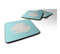 """"Caroline's Treasures Silver Fantail Pigeon Blue Check Decorative Coasters 3.5"""""""" Multicolor""""