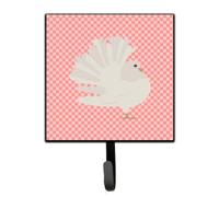 """"Caroline's Treasures Silver Fantail Pigeon Pink Check Wall Hook Small Multicolor""""