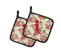 Caroline's Treasures Squid BB1096-RS-YW-PTHD, Coppia di presine con rose gialle shabby chic, in tessuto, multicolore