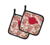Caroline's Treasures Stingray BB1094-RS-PK-PTHD - Coppia di presine in tessuto multicolore con rose rosa shabby chic
