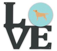 """"Caroline's Treasures Yellow Labrador Retriever Checkerboard Blue Metal Artwork Love wall-decor Multicolor""""