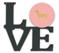 """"Caroline's Treasures Yellow Labrador Retriever Checkerboard Pink Metal Artwork Love wall-decor Multicolor""""