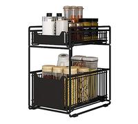 CarolynDesign Cassetto portaoggetti a 2 ripiani per cucina e bagno, cestello scorrevole in metallo, cestino portaoggetti estraibile per la casa e l'ufficio, rivestimento nero 47×46×30 cm