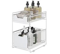 CarolynDesign Cassetto portaoggetti sottolavello a 2 Ripiani per Cucina e Bagno, Cesto portaoggetti Scorrevole in Metallo, Cestino portaoggetti Estraibile da scrivania per casa e Ufficio