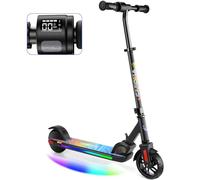 Caroma Monopattino elettrico per bambini da 8 a 12 anni, motore da 150 W, 16 km/h, 60 minuti, velocità e altezza regolabili, luci colorate, display LED, scooter elettrico pieghevole, colore nero
