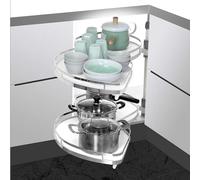 Carosello angolare da cucina a 2 ripiani in acciaio inox, lavello estraibile per armadi da 800 mm-900 mm, design a doppio ripiano per una soluzione salvaspazio ottimale