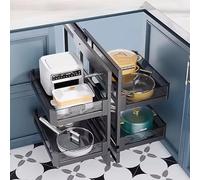 Carosello angolare da cucina estraibile per armadi da 800 mm/900 mm, portabottiglie rotante con funzione buffer multifunzione soluzione salvaspazio