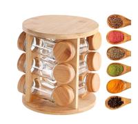 Carosello di spezie in legno: torre verticale di immagazzinaggio della cucina carrello per contenitori di zucchero girevole per condimenti organizzatore armadio a gradini | funzione