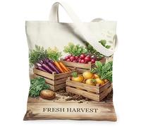 Carote Canvas Tote Bag per le donne, Harvest Rustico Ravanelli Lattuga Autunno Verde Lavabile Riutilizzabile Estetica Tote Bag Ideas Fo, Verde scuro, 13x15 Inch