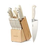 CAROTE Set Coltelli da Cucina con Ceppo,14 Pezzi da Chef, per pane, Coltello Santoku, universali,Coltelli per sbucciare e da bistecca, Forbici