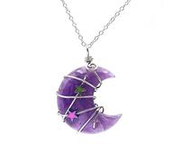 carotoe Collana di cristallo con luna crescente e filo avvolto pietre preziose naturali ciondolo catena clavicola decorazione gioielli