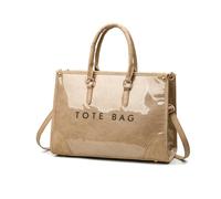carotoe Elegante borsa a tracolla in PVC con stampa di lettere con manico ergonomico e tracolla regolabile per un comodo trasporto borsa della spesa, cachi