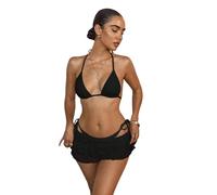 carotoe Elegante set di 3 pezzi in pizzo con pareo abbinato e lacci regolabili per feste in piscina seducente costume da bagno sicuro