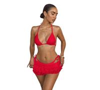 carotoe Elegante set di 3 pezzi in pizzo con pareo abbinato e lacci regolabili per feste in piscina seducente costume da bagno sicuro