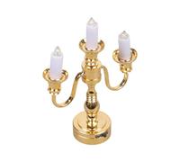 Carotoe - Lampada da tavolo con candelabro a 3 teste con base in metallo per mobili per casa delle bambole, decorazione della scena della camera da letto, lampada a tre teste per casa delle bambole