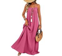 carotoe Maxi abito da spiaggia largo da donna aperto sulla schiena da spiaggia maxi abito da vacanza fluida, Fucsia, L
