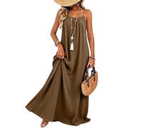 carotoe Maxi abito da spiaggia largo da donna aperto sulla schiena da spiaggia maxi abito da vacanza fluida, Marrone, S