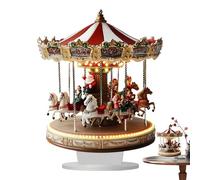 Carousel del villaggio di Natale - giostra in vacanza rotante 2D, festosa allegria gust | Decorazione della casa per display da tavolo da interno, decorazioni stagionali per la festa di casa del paese