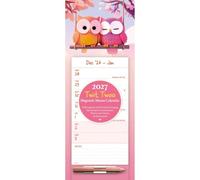 Carousel Worldwide Twit Twoo - Calendario magnetico 2027, visualizzazione mensile, calendario 12 mesi, illustrazioni di gufo giocoso