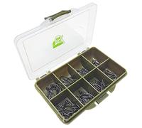 Carp On - 80 ami da pesca assortiti senza ardiglione, curvati e larghi (misura 4, 6, 8 e 10), forniti in una robusta scatola di immagazzinaggio - 15 cm x 12 cm x 3 cm [14-46810]