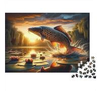 Carpa che salta al tramonto Puzzles 1000 Pezzi Carta riciclata per adulti Puzzle per adulti Gioco familiare divertente e stimolante Ottima idea regalo per la decompressione 52x38cm/1000pcs
