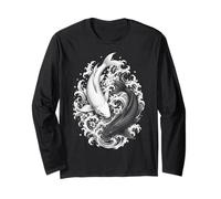 Carpa Giapponese Koi in Stile Irezumi Bianco e Nero Maglia a Manica