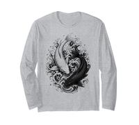 Carpa Giapponese Koi in Stile Irezumi in Bianco e Nero Maglia a Manica