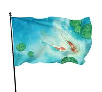 Carpa Pesce in Stagno Bandiera da Giardino 3x5 FT Primavera Piscina Pesce Foglia di Loto Buona Fortuna Prosperità Poliestere Cortile Bandiere Casa Patio Prato Banner di Saluto per Interni Esterni