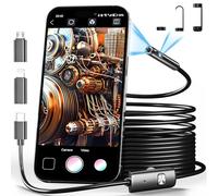 CARPDIM Telecamera endoscopica a doppia lente con luce, 1920p periscopio con 8 + 1 luci LED regolabili, IP68, impermeabile fino a 5 m, semirigida, per iPhone, iPad e telefoni Android