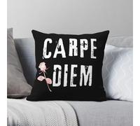 Carpe Diem, federa quadrata in poliestere e lino, motivo con stampa di aforismo latino, con cerniera, federa decorativa per cuscino auto