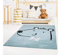 carpet city Bubble-1333-blue-80x150 - Tappeto per bambini Bubble Kids a pelo piatto con grazioso orso in blu petrolio, 80x150 cm