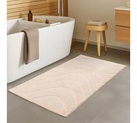 carpet city Tappetino da bagno beige, 67 x 110 cm, tappetino da bagno antiscivolo e lavabile, tinta unita, motivo a onde in effetto 3D, morbido e morbido al tatto, tappetino da doccia per bagno