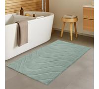 carpet city Tappetino da bagno verde giada 40 x 60 cm, tappetino da bagno antiscivolo e lavabile, tinta unita, motivo a onde in effetto 3D, morbido e morbido al tatto, tappetino da doccia per bagno