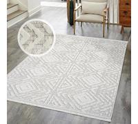 carpet city Tappeto a pelo corto, per corridoio, beige, 80 x 300 cm, motivo a rombi, effetto rilievo, con frange, moderno, bohémien, per camera da letto, soggiorno