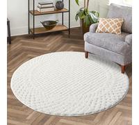 carpet city Tappeto a pelo lungo per soggiorno - 120 cm rotondo - tinta unita bianco/crema - motivo ad alta profondità / effetto 3D - Shaggy Tappeto per camera da letto Boho, Scandi