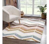 carpet city Tappeto a pelo lungo per soggiorno - 140 x 200 cm - Modern Chevron, zigzag multicolore - Cut Loop, alto profondo, effetto 3D - Tappeto Shaggy morbido e morbido per camera da letto a pelo