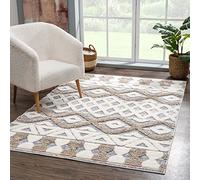 carpet city Tappeto a pelo lungo per soggiorno, 140 x 200 cm, stile scando, stile etnico, color crema, grigio, taglio alto, effetto 3D, per camera da letto a pelo lungo