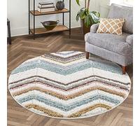 carpet city Tappeto a pelo lungo per soggiorno - 200 x 200 cm rotondo - Modern Chevron, Zigzag multicolore - Cut Loop, alto profondo, effetto 3D - Shaggy morbido e morbido per camera da letto a pelo